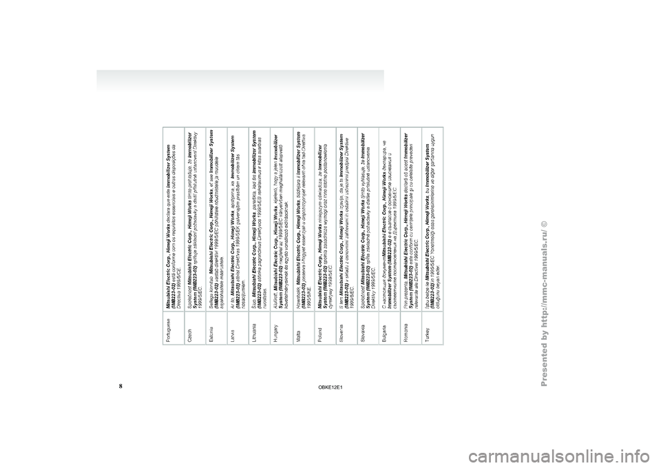MITSUBISHI PAJERO IV 2011 Owners Manual 8
OBKE12E1 MITSUBISHI PAJERO IV 2011 Owners Manual 8
OBKE12E1