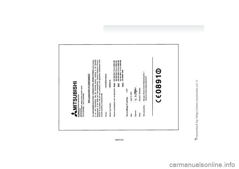 MITSUBISHI PAJERO IV 2011 Owners Manual 9
OBKE12E1 MITSUBISHI PAJERO IV 2011 Owners Manual 9
OBKE12E1