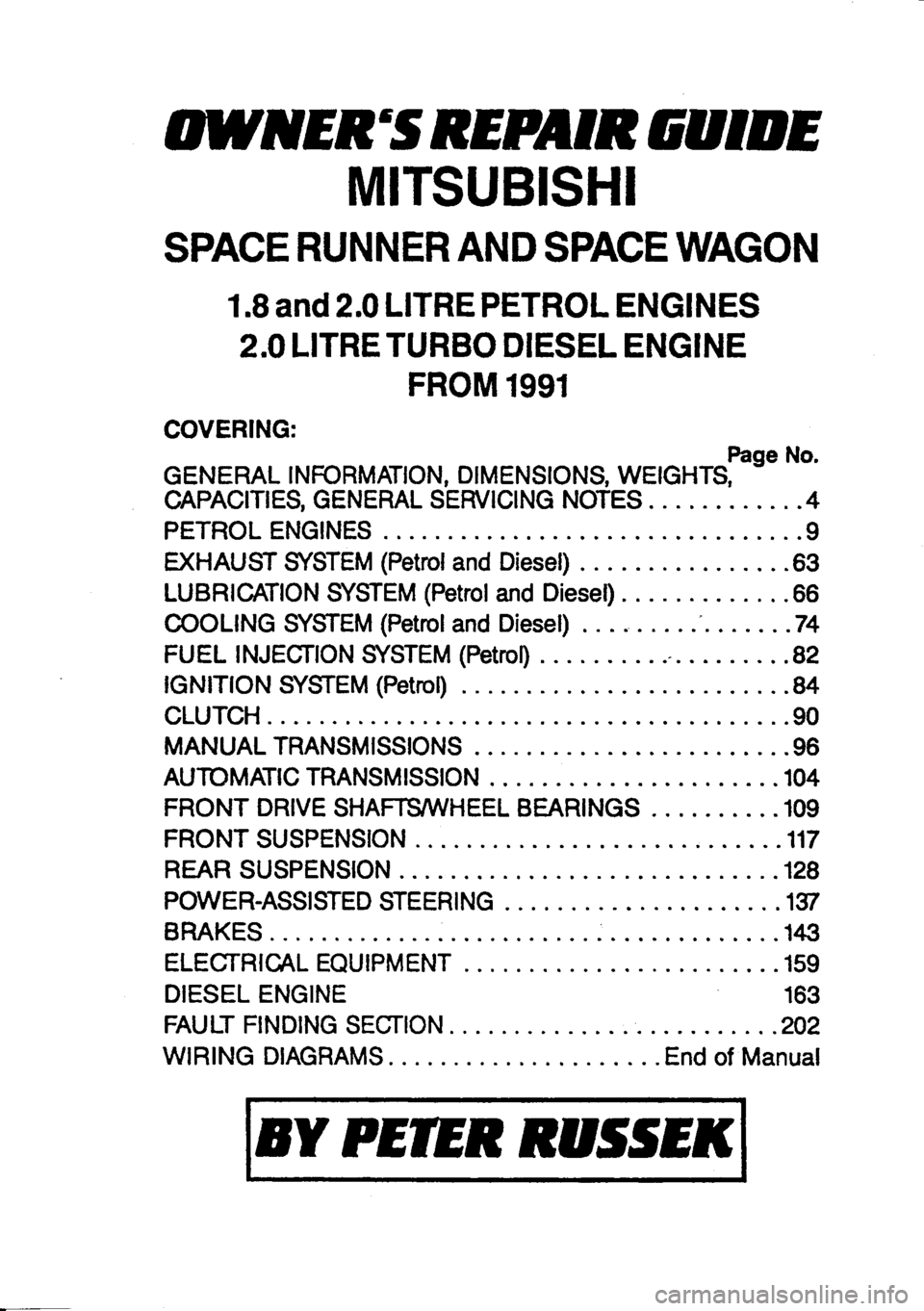 MITSUBISHI SPACE RUNNER 1991 Owners Manual MITSUBISHI SPACE RUNNER 1991 Owners Manual