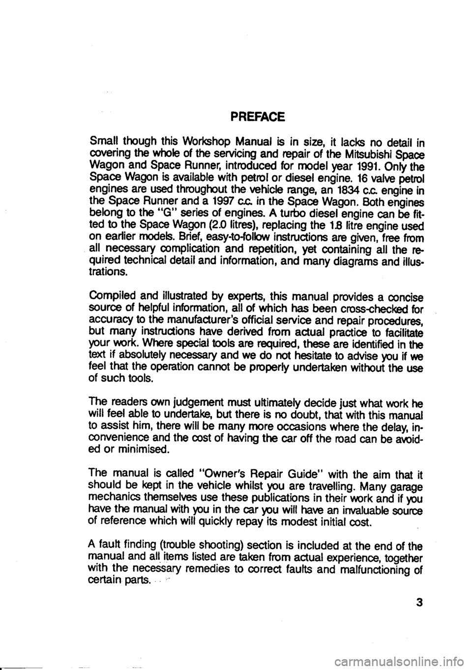 MITSUBISHI SPACE RUNNER 1991 Owners Manual MITSUBISHI SPACE RUNNER 1991 Owners Manual