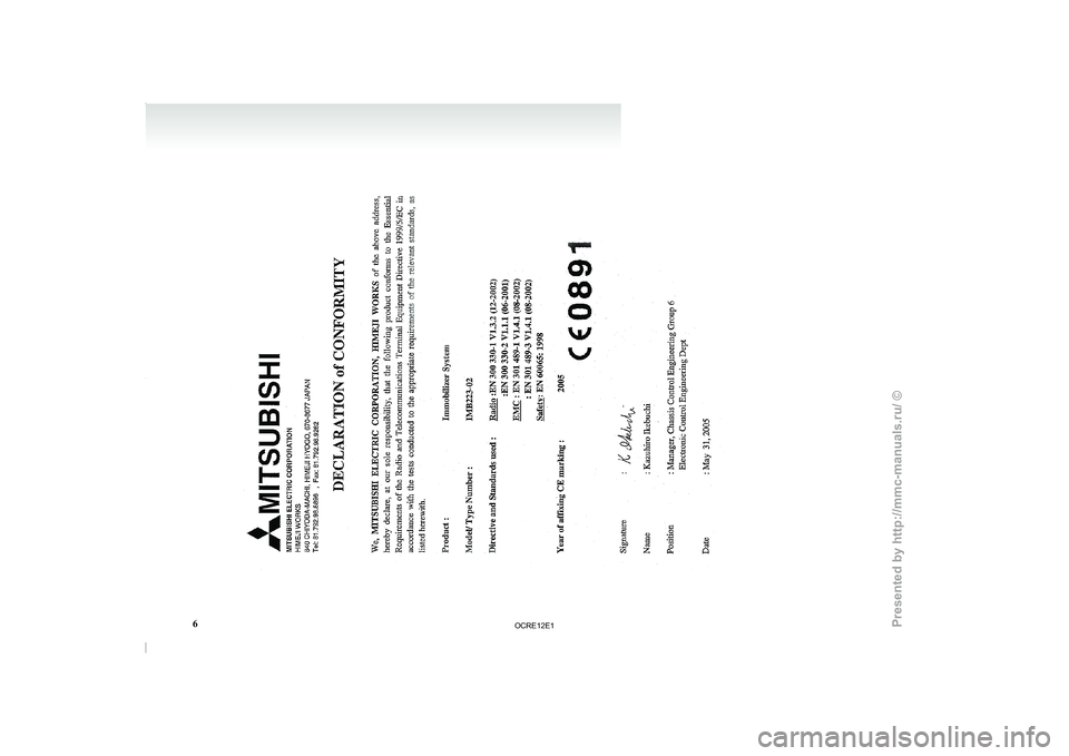 MITSUBISHI TRITON 2011  Owners Manual 6

OCRE12E1 
Presented  by http://mmc-manuals.ru/  \251  
