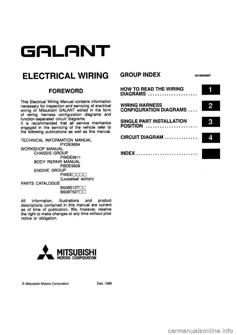 MITSUBISHI GALANT 1997 8.G Electrical Wiring Diagram Workshop Manual 