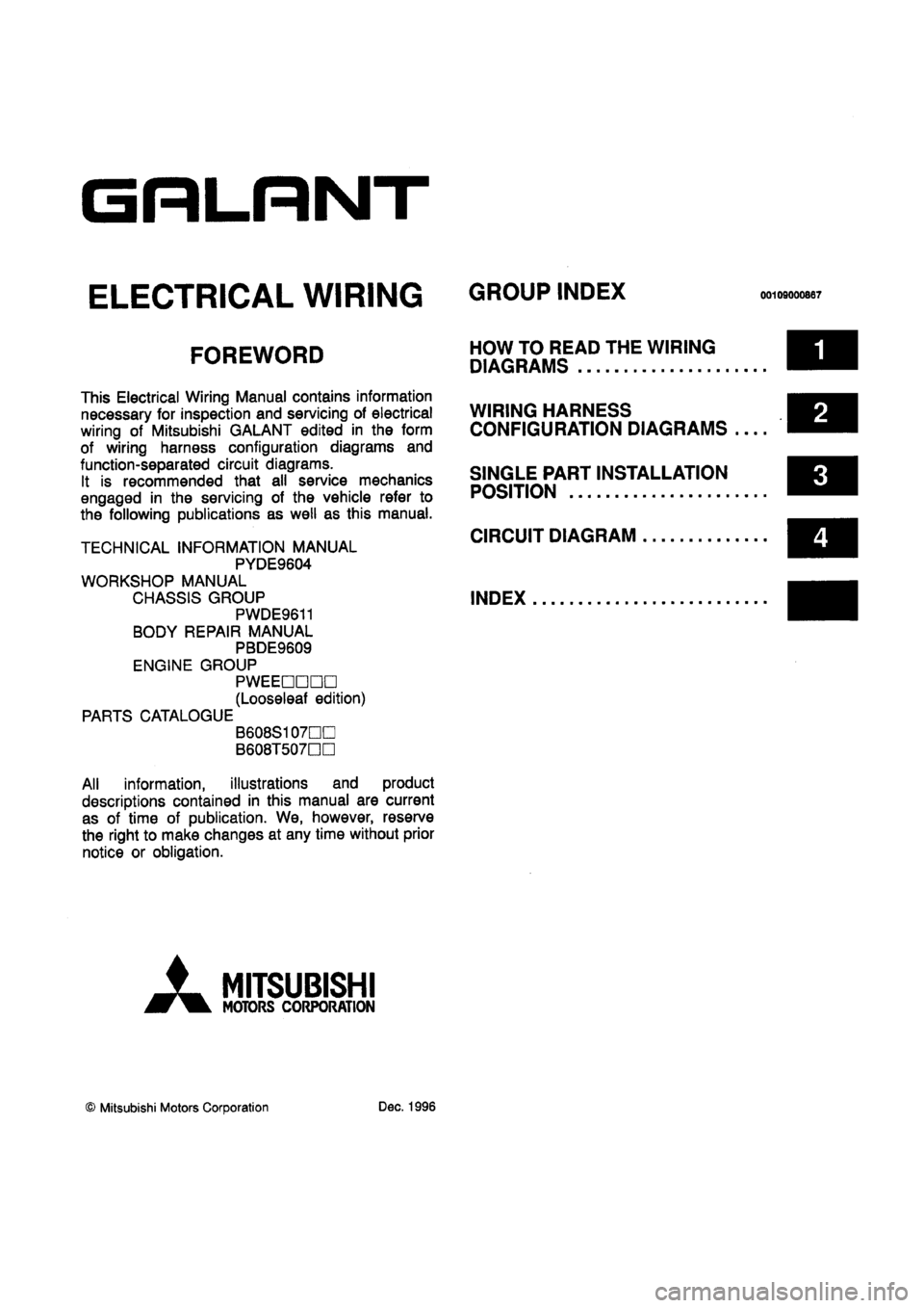 MITSUBISHI GALANT 1997 8.G Electrical Wiring Diagram Workshop Manual MITSUBISHI GALANT 1997 8.G Electrical Wiring Diagram Workshop Manual