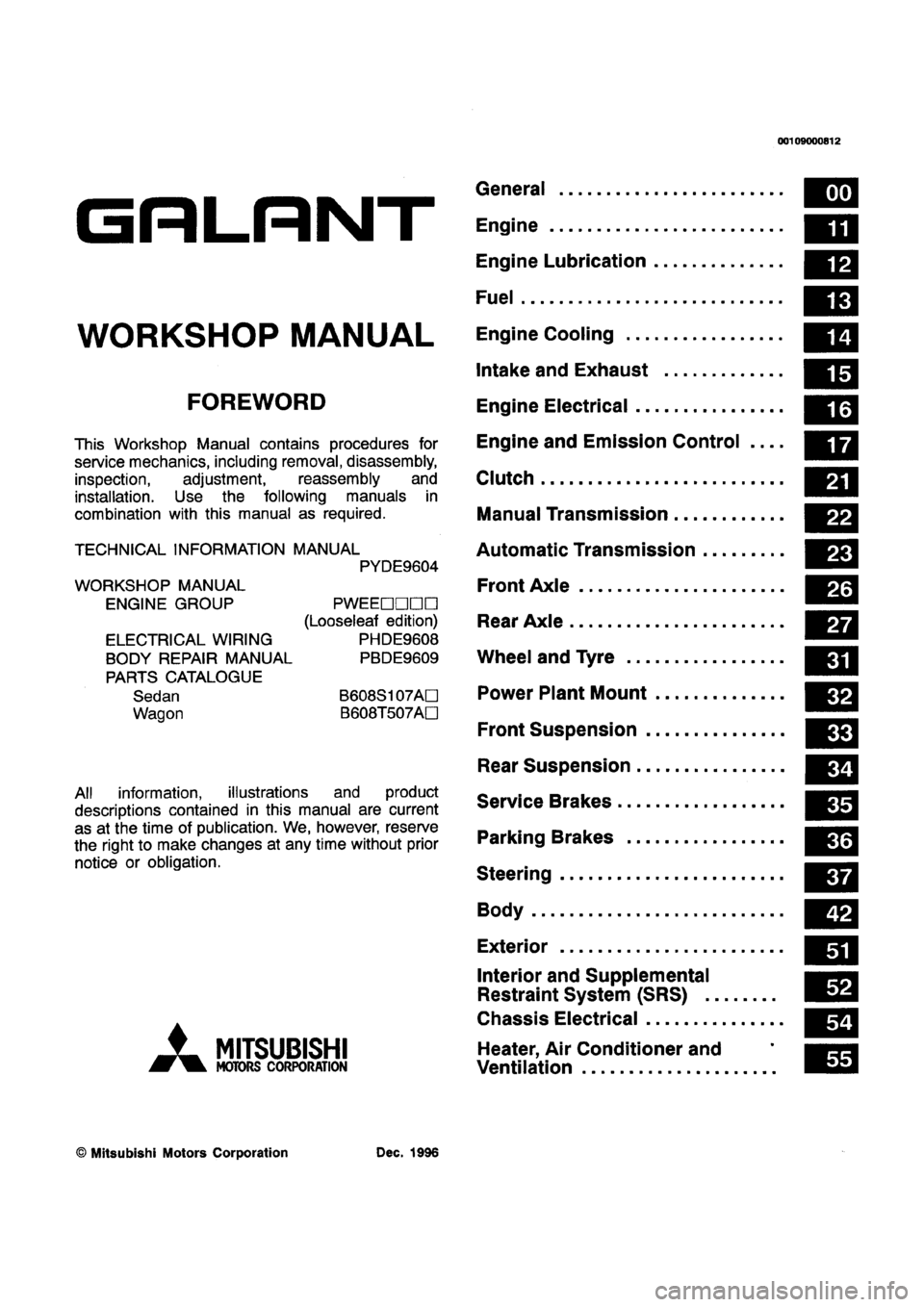 MITSUBISHI GALANT 1997 8.G Workshop Manual 