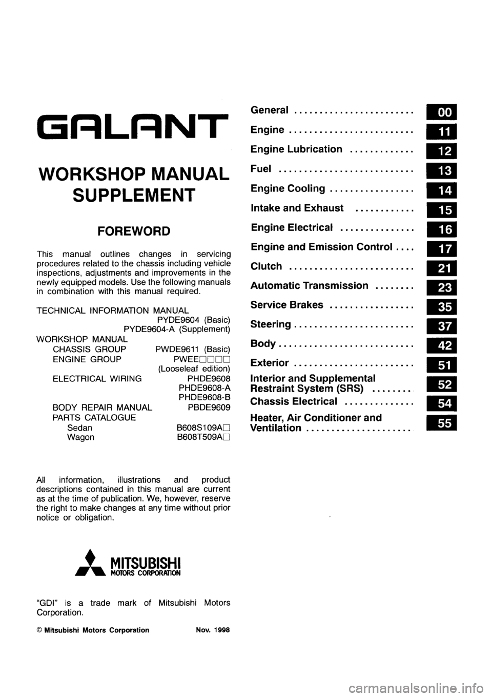MITSUBISHI GALANT 1999 8.G Workshop Manual 