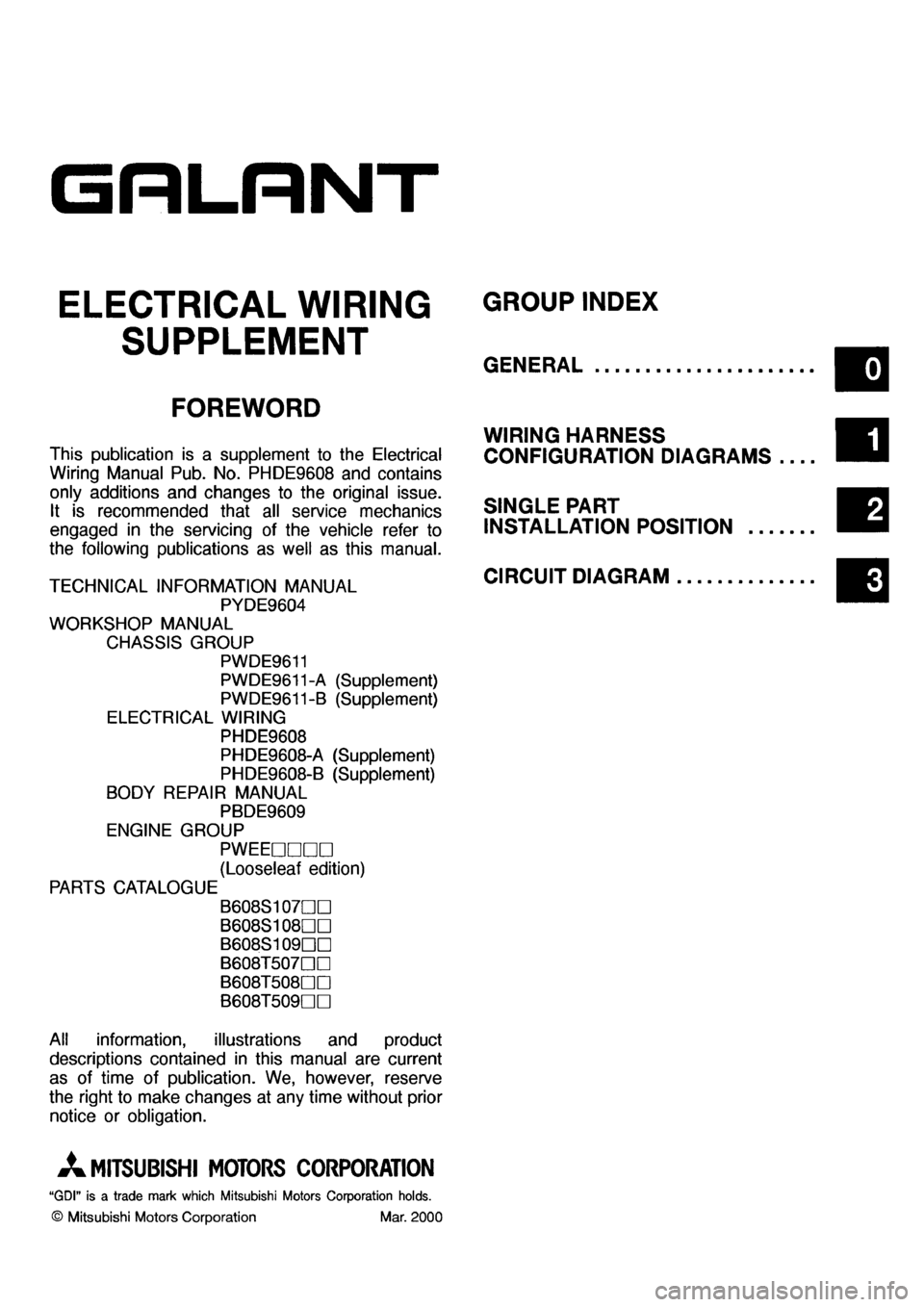 MITSUBISHI GALANT 2001 8.G Electrical Wiring Diagram Workshop Manual 