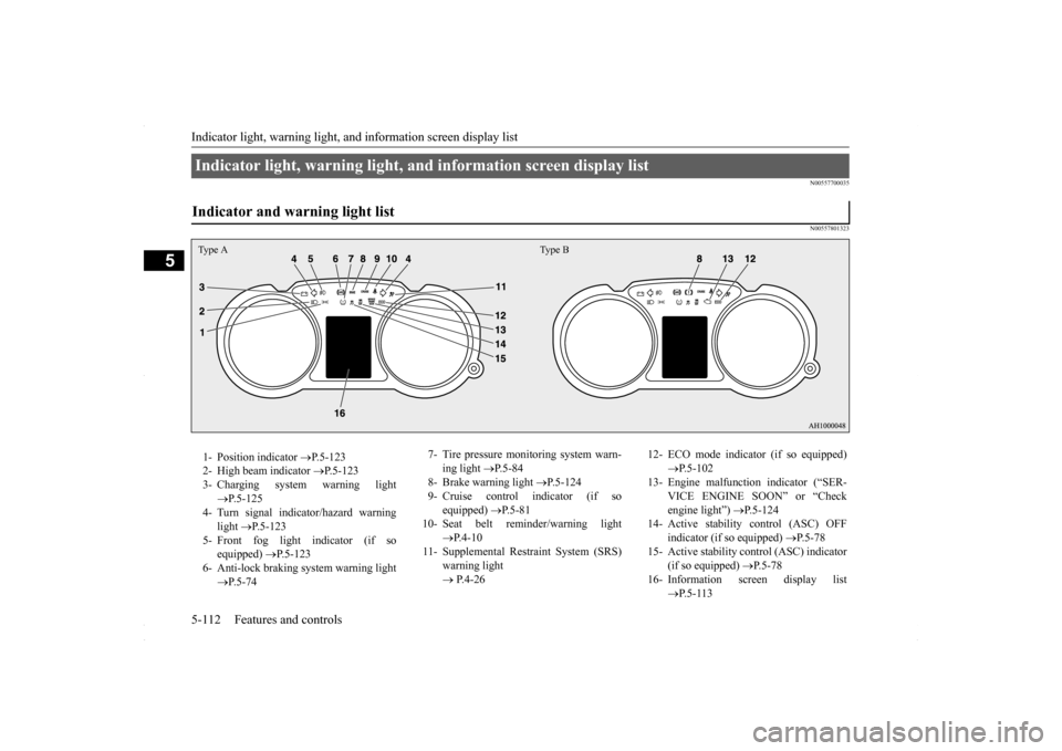 MITSUBISHI LANCER 2016 8.G User Guide Indicator light, warning light, an
d information screen display list
5-112 Features and controls
5
N00557700035 N00557801323
Indicator light, warning light, and information screen display list Indica MITSUBISHI LANCER 2016 8.G User Guide Indicator light, warning light, an
d information screen display list
5-112 Features and controls
5
N00557700035 N00557801323
Indicator light, warning light, and information screen display list Indica