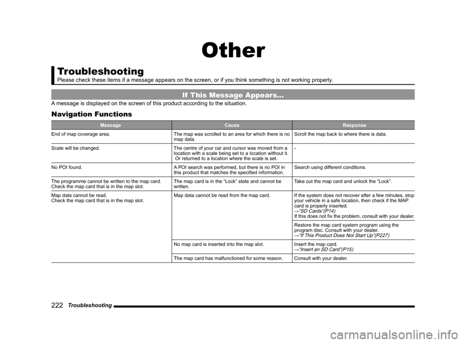 MITSUBISHI OUTLANDER 2015 3.G MMCS Manual 222 Troubleshooting
Other
Troubleshooting
Please check these items if a message appears on the screen, or if you think something is not working properly.
If This Message Appears...
A message is dis MITSUBISHI OUTLANDER 2015 3.G MMCS Manual 222 Troubleshooting
Other
Troubleshooting
Please check these items if a message appears on the screen, or if you think something is not working properly.
If This Message Appears...
A message is dis