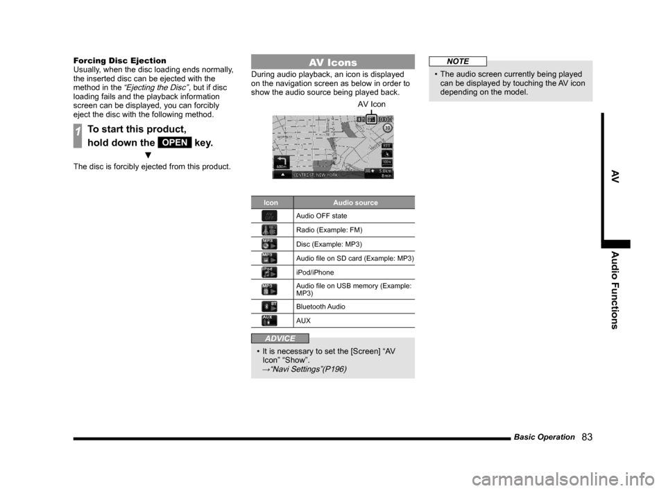 MITSUBISHI OUTLANDER 2015 3.G MMCS Manual Basic Operation
   83
AV Audio Functions
Forcing Disc Ejection
Usually, when the disc loading ends normally, 
the inserted disc can be ejected with the 
method in the 
“Ejecting the Disc”, but if 