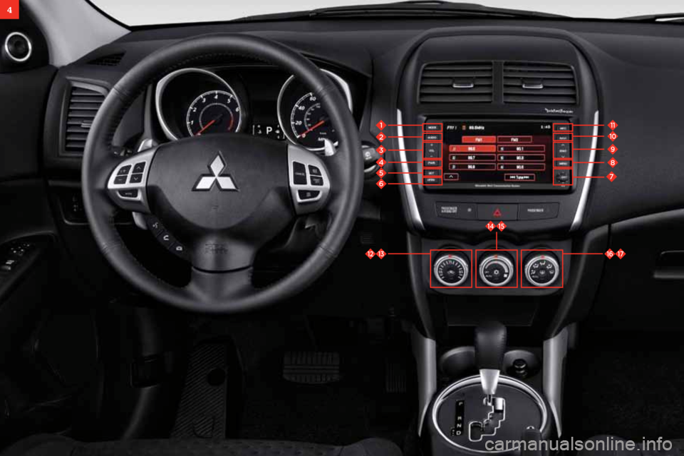 MITSUBISHI OUTLANDER SPORT 2011 3.G Owners Handbook 111
10
9
8
2
3
4
5
67
13121716
1514
4 MITSUBISHI OUTLANDER SPORT 2011 3.G Owners Handbook 111
10
9
8
2
3
4
5
67
13121716
1514
4