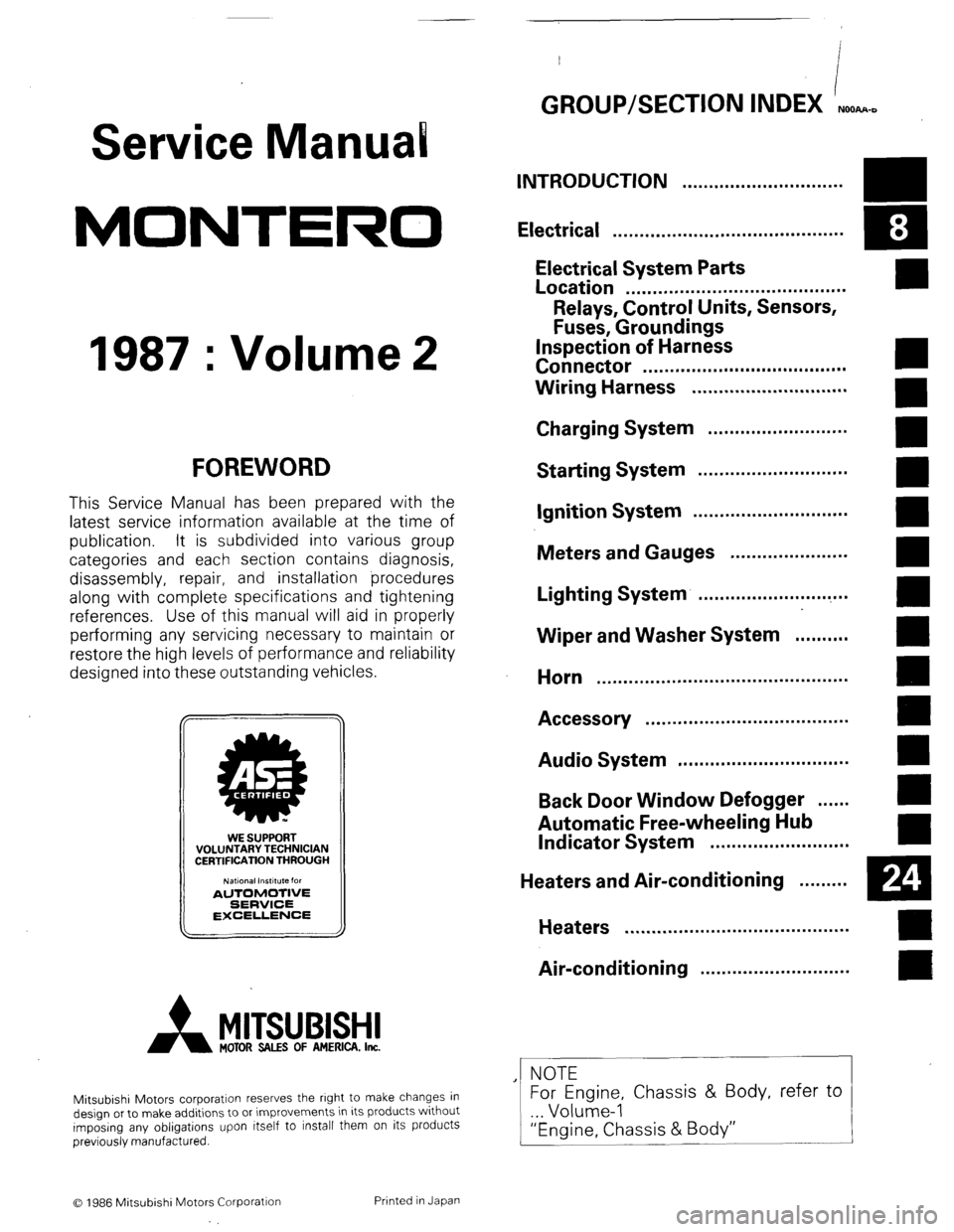 MITSUBISHI MONTERO 1987 1.G Workshop Manual 