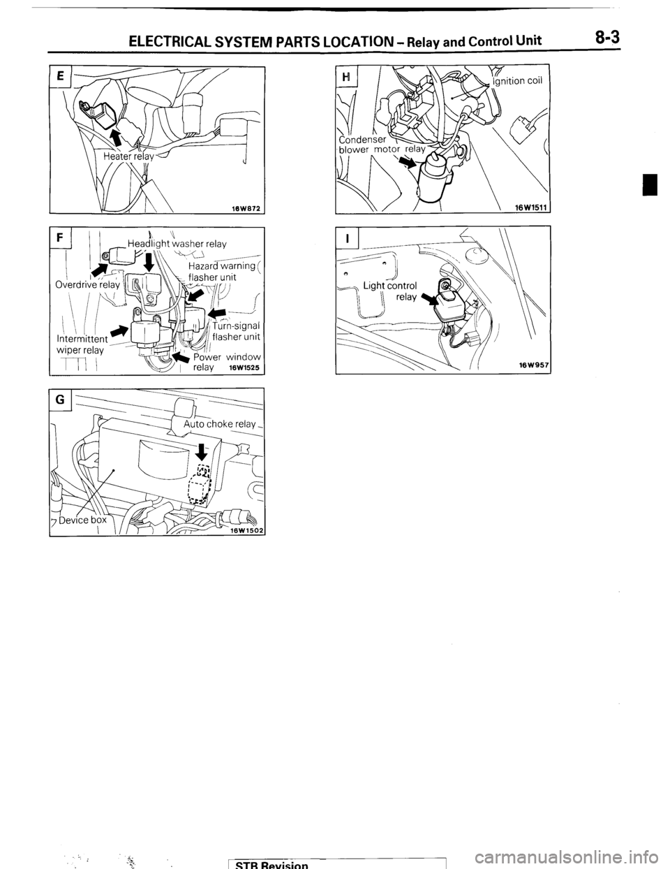 MITSUBISHI MONTERO 1987 1.G Owners Manual ELECTRICAL SYSTEM PARTS LOCATION - Relay and Control Unit 8-3
FI)I h” -Headlight washer relay
k\\ Hazard warnina f
1 STB Revision MITSUBISHI MONTERO 1987 1.G Owners Manual ELECTRICAL SYSTEM PARTS LOCATION - Relay and Control Unit 8-3
FI)I h” -Headlight washer relay
k\\ Hazard warnina f
1 STB Revision