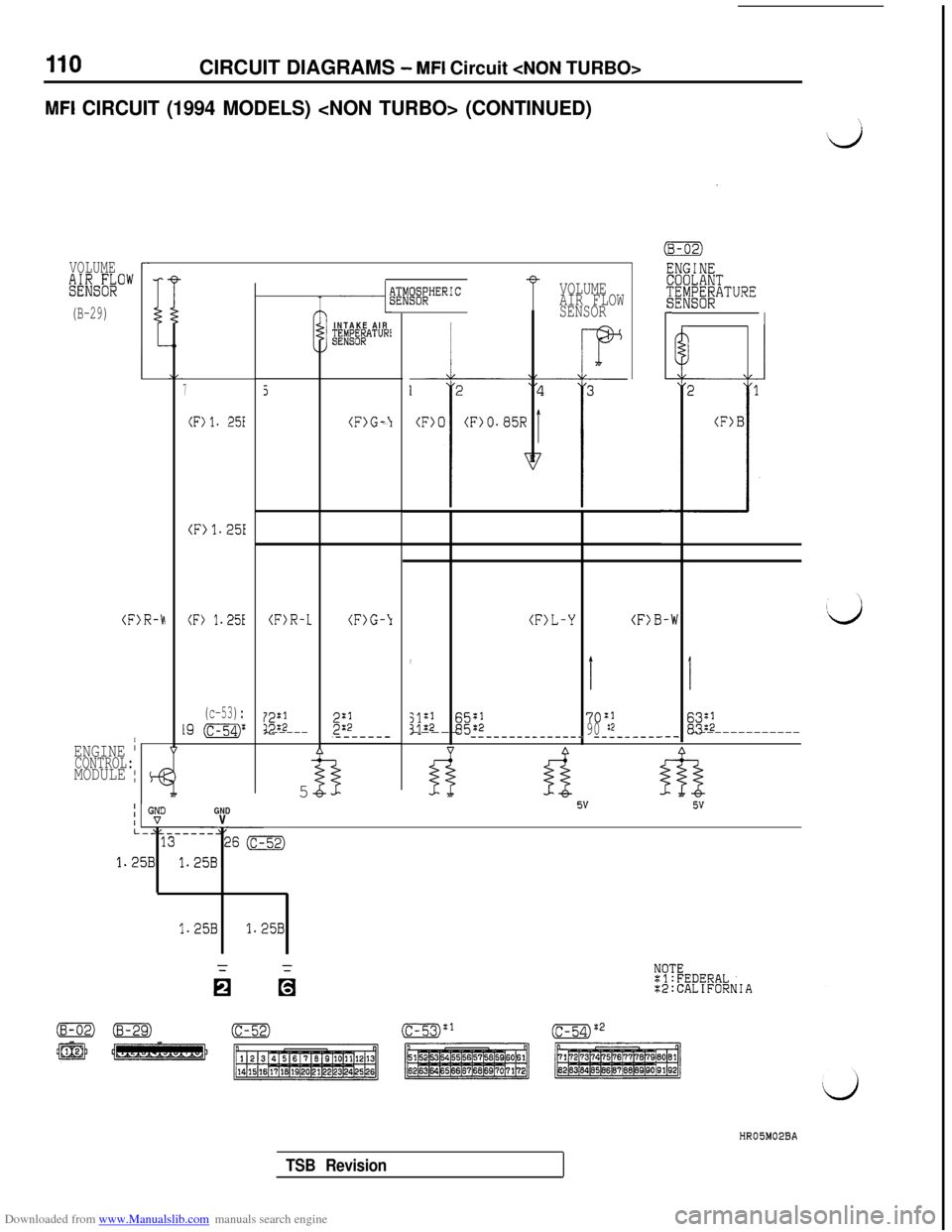 MITSUBISHI 3000GT 1992 2.G Owners Guide Downloaded from www.Manualslib.com manuals search engine CIRCUIT DIAGRAMS - MFI Circuit <NON TURBO>
MFI CIRCUIT (1994 MODELS) <NON TURBO> (CONTINUED)
VOLUME
%F6k0"
(B-29)
r
(F>R-h(F) 1.25E(F)R-1(F>G-\