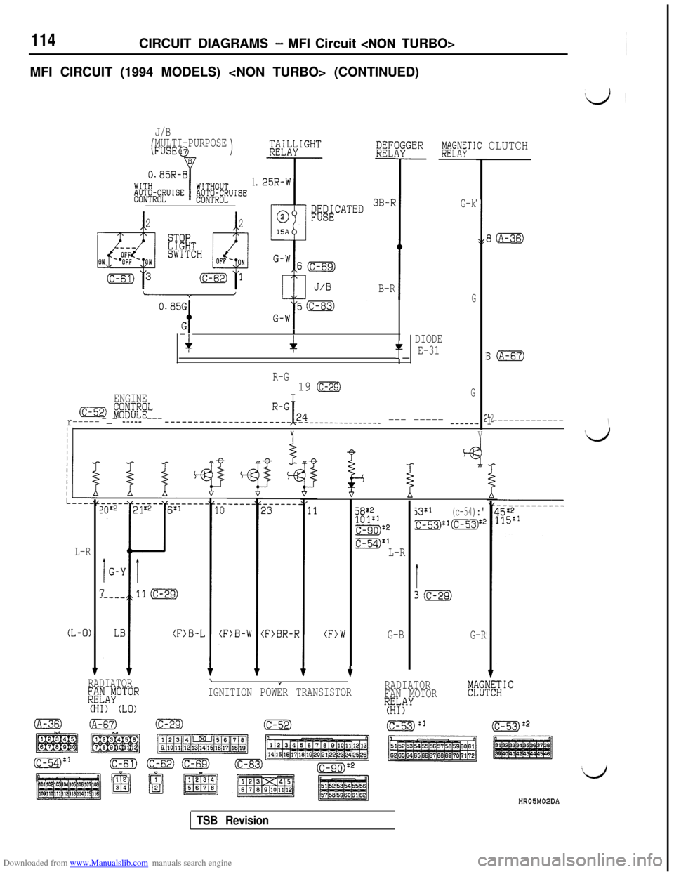 MITSUBISHI 3000GT 1993 2.G User Guide Downloaded from www.Manualslib.com manuals search engine 114CIRCUIT DIAGRAMS - MFI Circuit <NON TURBO>
MFI CIRCUIT (1994 MODELS) <NON TURBO> (CONTINUED)
ij~
J/B
tMULTI-PURPOSEFUSE@i;;iiLyIGHTKi77- -
$