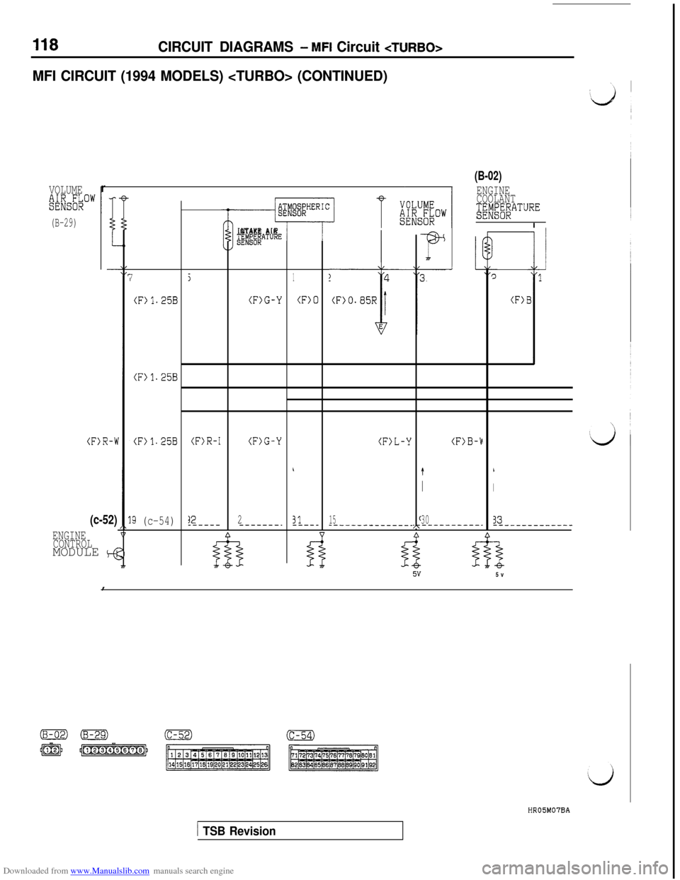 MITSUBISHI 3000GT 1994 2.G User Guide Downloaded from www.Manualslib.com manuals search engine CIRCUIT DIAGRAMS - MFI Circuit eTlJRBO>
MFI CIRCUIT (1994 MODELS) <TURBO> (CONTINUED)
(B-02)
VOLUME
&6kDW
(B-29)
ENGINE
COOLANT
XW~~ATUREr.-wp