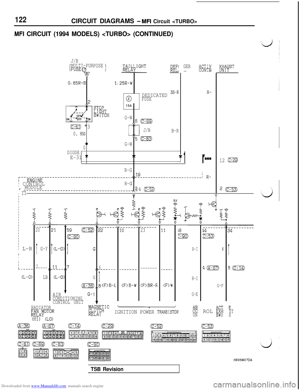 MITSUBISHI 3000GT 1992 2.G Workshop Manual Downloaded from www.Manualslib.com manuals search engine 122CIRCUIT DIAGRAMS - MFI Circuit <TURBO>
MFI CIRCUIT (1994 MODELS) <TURBO> (CONTINUED)
J/B
lMULTI-PURPOSEFUSEQ)GER&I+xl--
R-
0.85R-B1.25R-W
0D