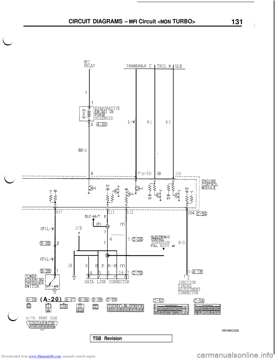 MITSUBISHI 3000GT 1992 2.G Repair Manual Downloaded from www.Manualslib.com manuals search engine CIRCUIT DIAGRAMS - MFI Circuit <NON TURBO>131 (
MFIRELAY7TRPqXLE C
W-l
(c-53)
TROL M
W-I
59
ULE
1
EVAPORATIVE
%P ONSOLENOID
BR-l
116----------