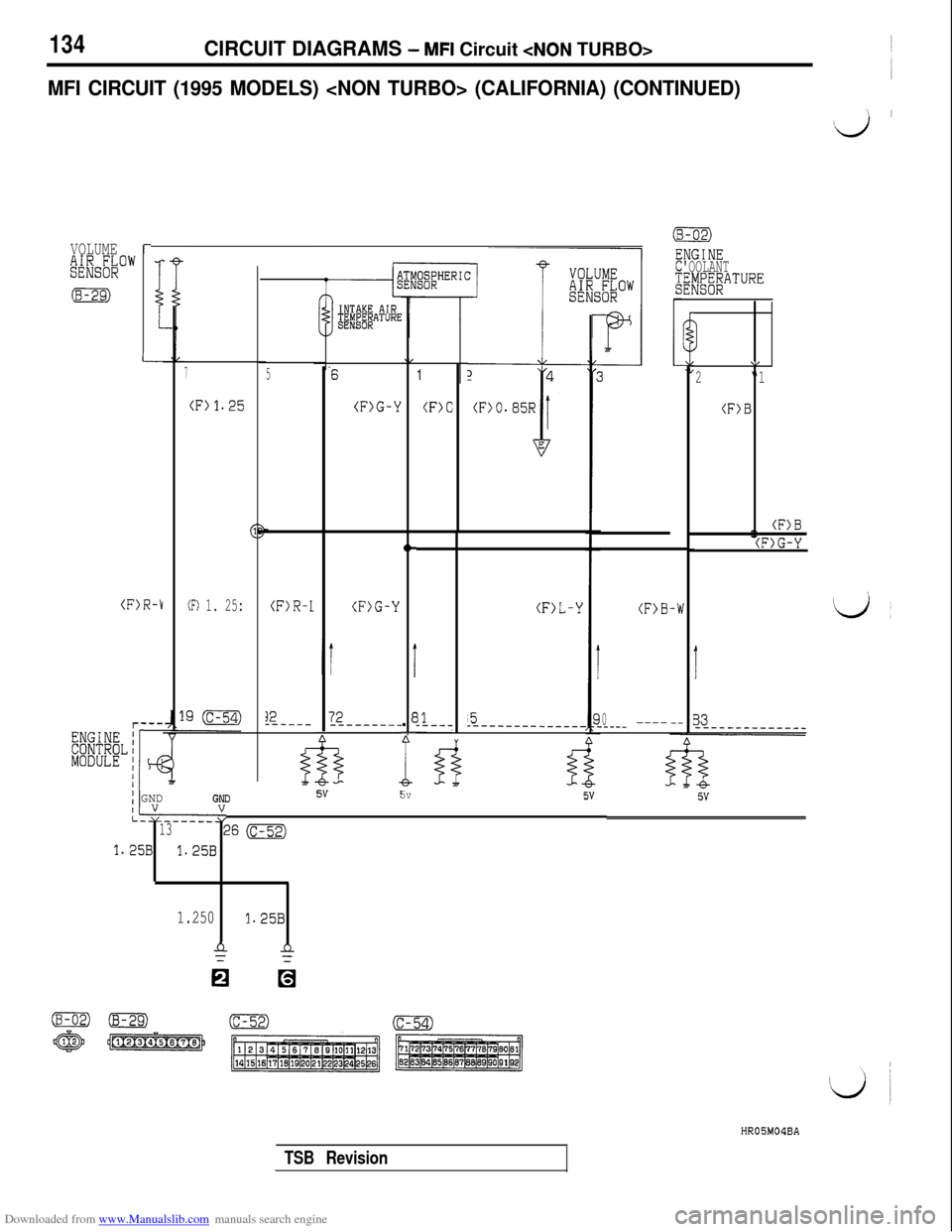 MITSUBISHI 3000GT 1994 2.G Workshop Manual Downloaded from www.Manualslib.com manuals search engine 134CIRCUIT DIAGRAMS - MFI Circuit <NON TURBO>
MFI CIRCUIT (1995 MODELS) <NON TURBO> (CALIFORNIA) (CONTINUED)
.vj ’
VOLUME
i!Wiiow
!B-29)
r:NG
