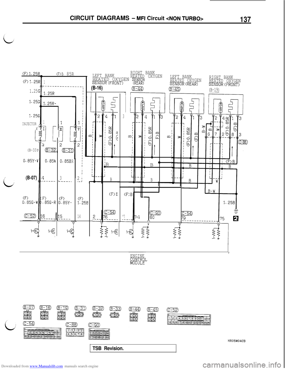 MITSUBISHI 3000GT 1994 2.G Workshop Manual Downloaded from www.Manualslib.com manuals search engine CIRCUIT DIAGRAMS - MFI Circuit <NON TURBO>137
LEFT BANKRIGHT BANK
HEATED OXYGENHEATED OXYGEN ~~~~~~LEFT BANK
HEATED OXYGENRIGHT BANK
SENSORCFRO