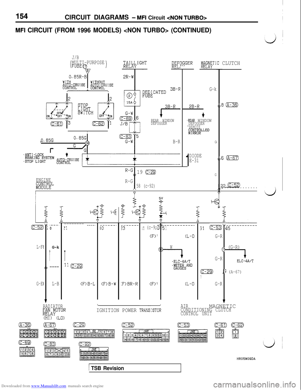 MITSUBISHI 3000GT 1994 2.G Workshop Manual Downloaded from www.Manualslib.com manuals search engine CIRCUIT DIAGRAMS - MFI Circuit <NON TURBO>
MFI CIRCUIT (FROM 1996 MODELS) <NON TURBO> (CONTINUED)
J/B
!MULTI-PURPOSEFUSE@1
v
;ER#Ef"uTIC CLUTCH