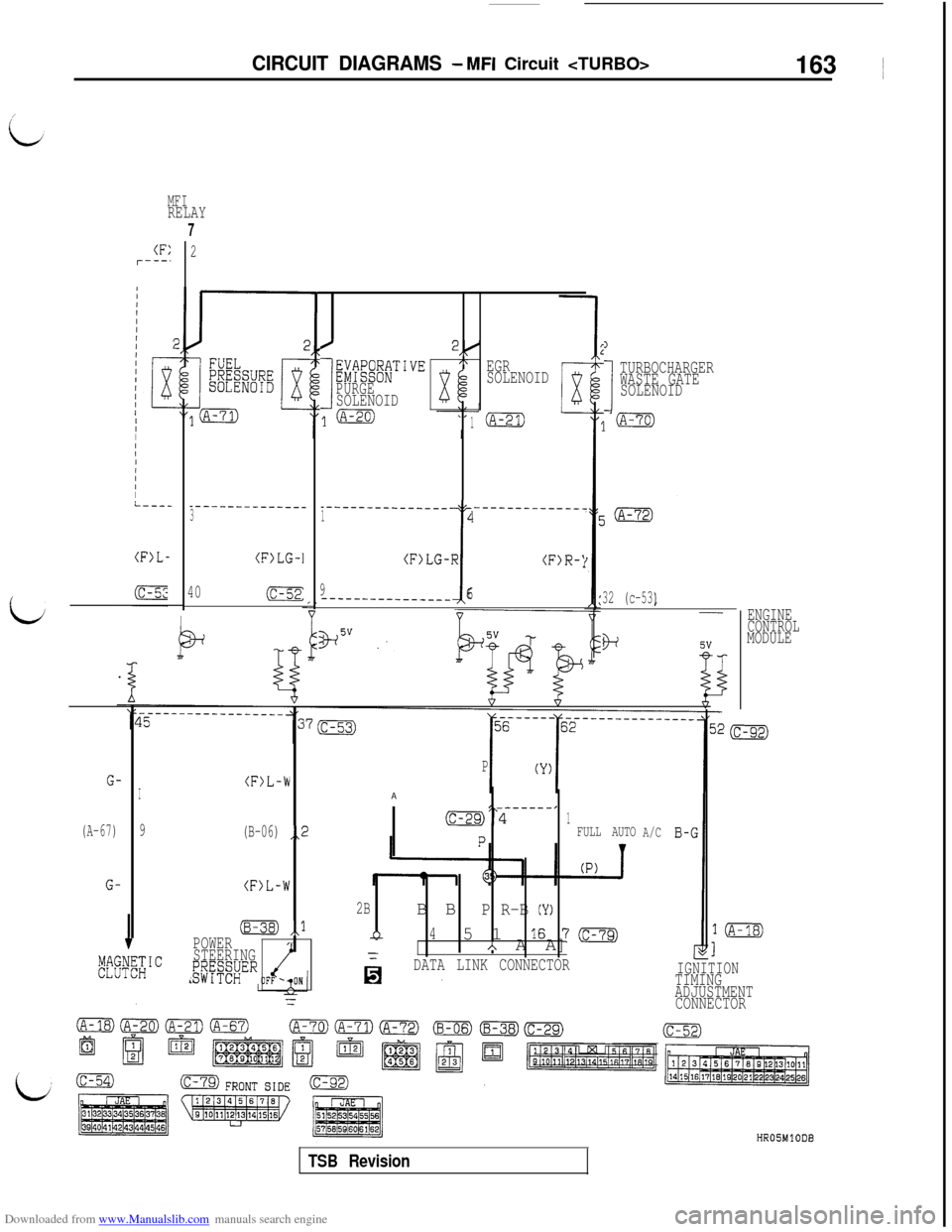 MITSUBISHI 3000GT 1996 2.G Workshop Manual Downloaded from www.Manualslib.com manuals search engine CIRCUIT DIAGRAMS - MFI Circuit <TURBO>163 ~
MFIRELAY
(F:r---’
IIIIII/IIII-----
(F>L-
G-
(A-67)
G-
7
2
_-----------___3
(F>LG-1
40E
/2(
I
g9g;