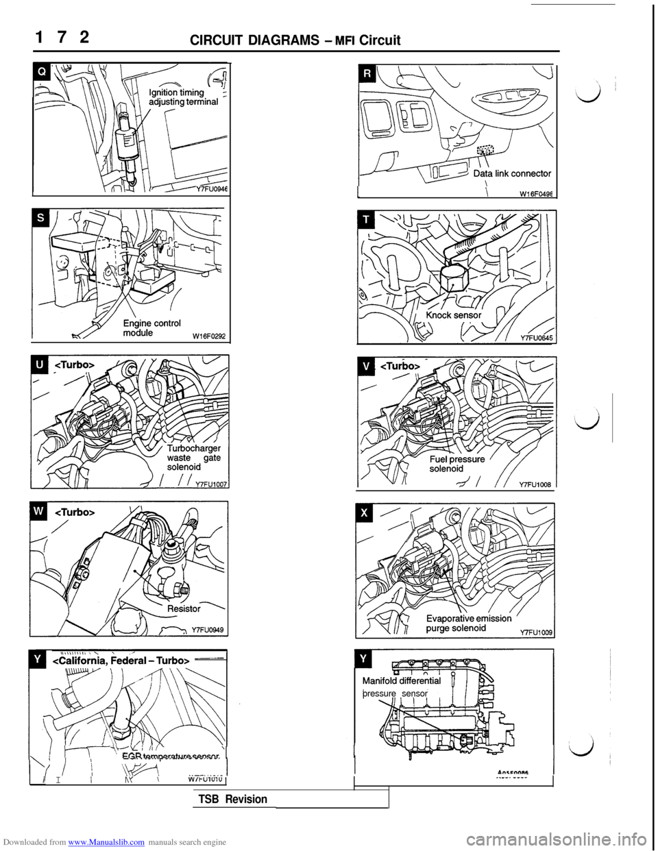 MITSUBISHI 3000GT 1994 2.G Workshop Manual Downloaded from www.Manualslib.com manuals search engine 172CIRCUIT DIAGRAMS - MFI Circuit
W16FO292
1\W16FO49E
pressure sensor
tTt)-Li ii/‘FCR t.amnerstl IW sananr‘II
__--. -_--/ IIriY \WIkUlUlU 1