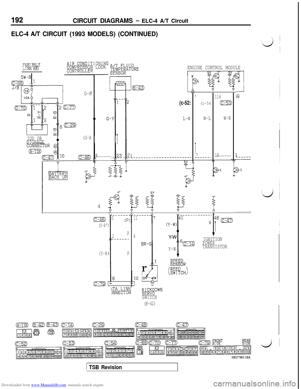 MITSUBISHI 3000GT 1992 2.G Workshop Manual Downloaded from www.Manualslib.com manuals search engine 192CIRCUIT DIAGRAMS - ELC-4 A/T Circuit
ELC-4 W CIRCUIT (1993 MODELS) (CONTINUED)
EYWKB6 E(4ENGINE CONTROL MODULEI4
7
(c-54
W-L
I7------.
116
(