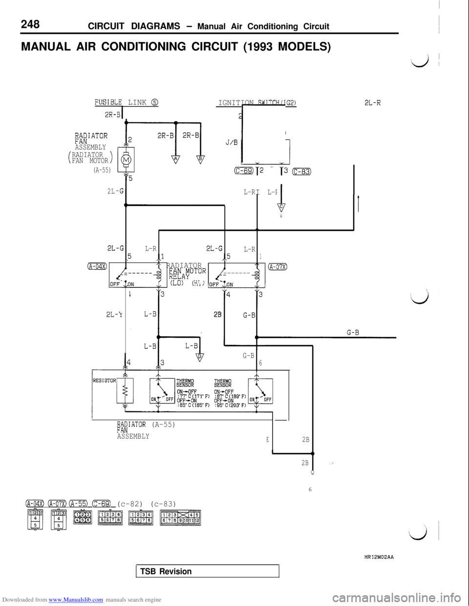 MITSUBISHI 3000GT 1992 2.G Workshop Manual Downloaded from www.Manualslib.com manuals search engine 248CIRCUIT DIAGRAMS - Manual Air Conditioning Circuit
MANUAL AIR CONDITIONING CIRCUIT (1993 MODELS)
Id 1
FUS21;-LE, LINK @
#IATOR
ASSEMBLY
(RAD