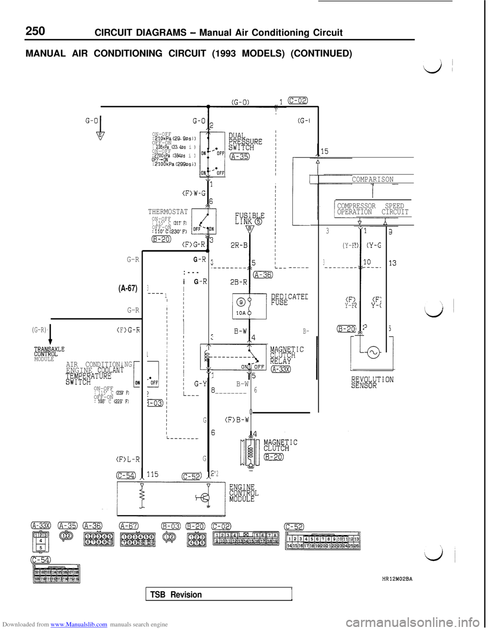 MITSUBISHI 3000GT 1992 2.G Workshop Manual Downloaded from www.Manualslib.com manuals search engine 250
CIRCUIT DIAGRAMS - Manual Air Conditioning Circuit
MANUAL AIR CONDITIONING CIRCUIT (1993 MODELS) (CONTINUED)
Iji
G-RG
(A-67)
G-R
(G-R)(
MOD