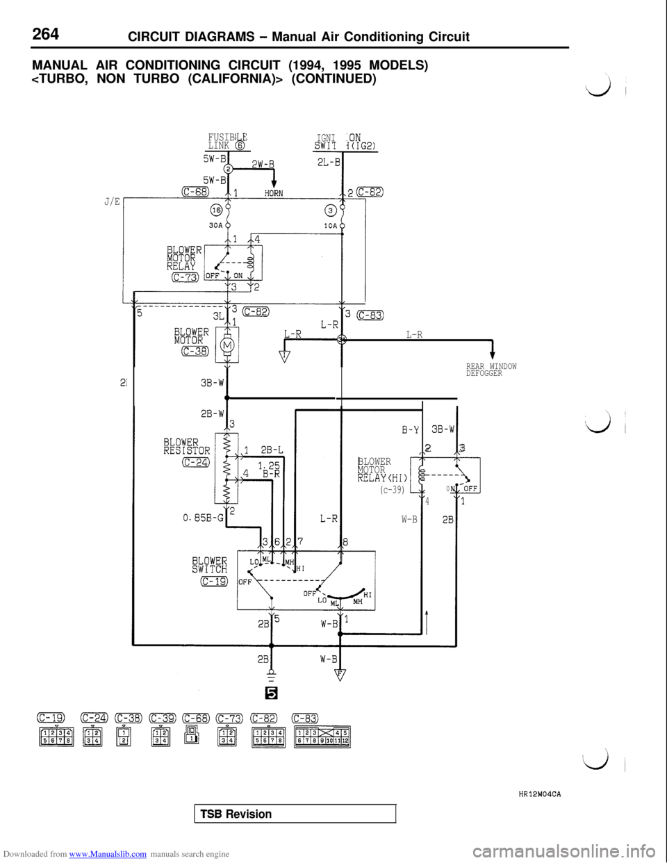 MITSUBISHI 3000GT 1992 2.G Workshop Manual Downloaded from www.Manualslib.com manuals search engine 264
CIRCUIT DIAGRAMS - Manual Air Conditioning Circuit
MANUAL AIR CONDITIONING CIRCUIT (1994, 1995 MODELS)
<TURBO, NON TURBO (CALIFORNIA)> (CON