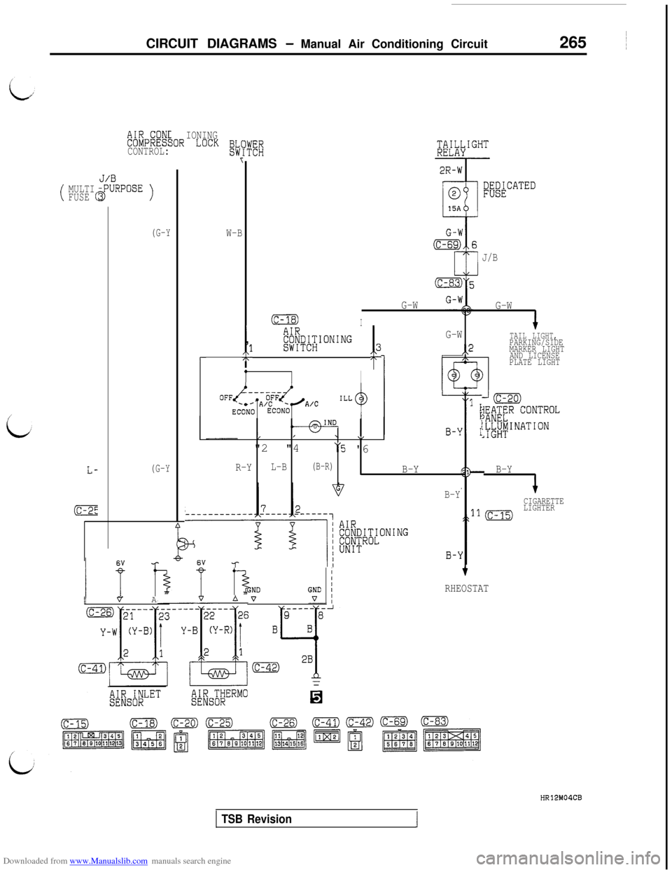 MITSUBISHI 3000GT 1995 2.G Owners Guide Downloaded from www.Manualslib.com manuals search engine CIRCUIT DIAGRAMS - Manual Air Conditioning Circuit265 ~
(MULTI
FUSE (
L-
(C-2E
MPEkCONTROL:
!POSE>
(G-Y
IONINGLOCK gtj(
1
W-B
(G-Y
IVA
r-d, 
K&