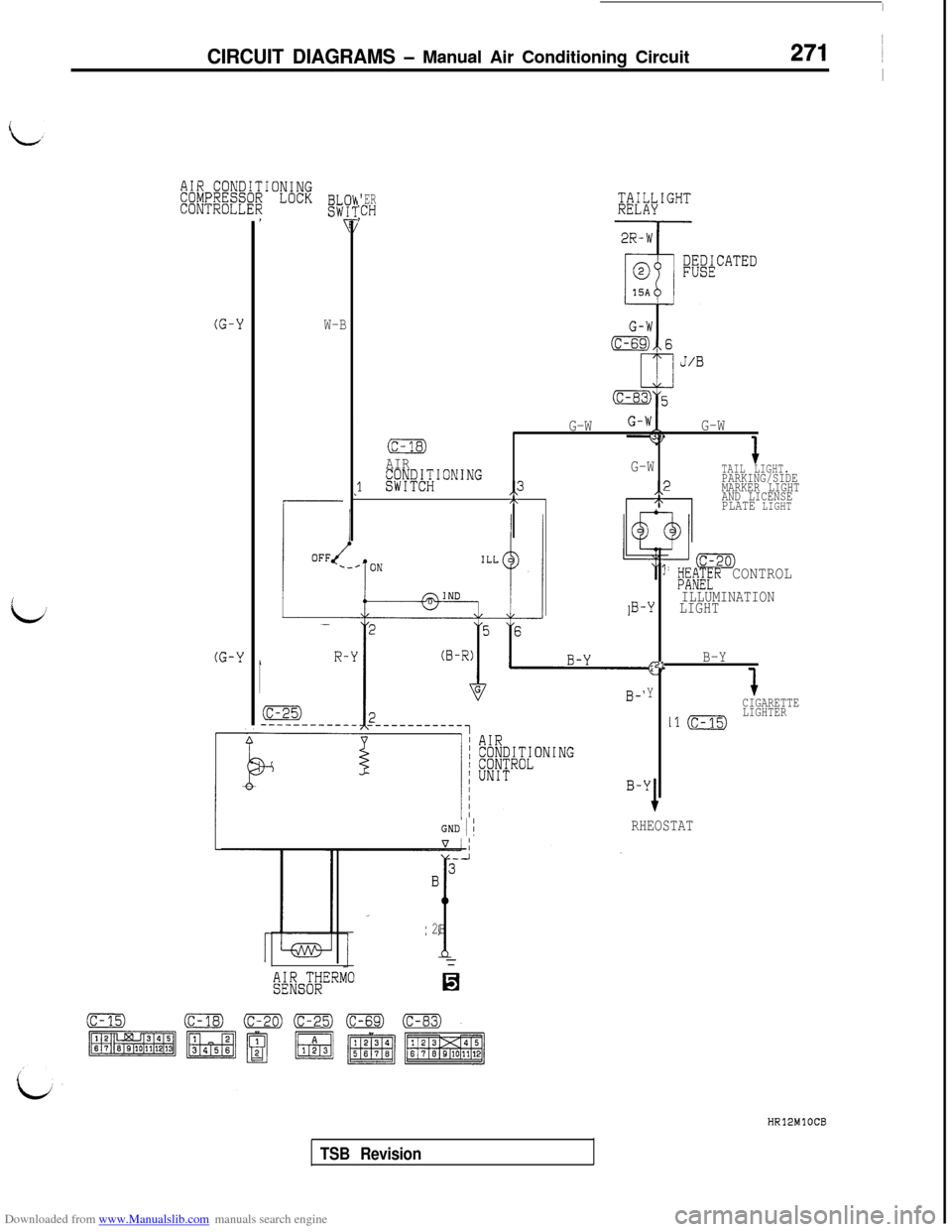 MITSUBISHI 3000GT 1992 2.G Workshop Manual Downloaded from www.Manualslib.com manuals search engine CIRCUIT DIAGRAMS - Manual Air Conditioning Circuit271 ~
I
(G-Y
(G-Y
W-B
ER;CH$E",&IGHT
G-WG-W
(c-18)
AIR~;~tll;;IONNGG-WTAIL LIGHT.
<1,3,,2PA