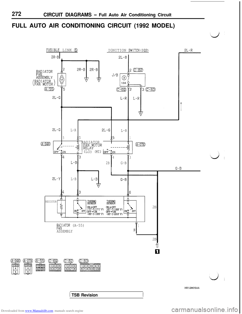 MITSUBISHI 3000GT 1992 2.G Workshop Manual Downloaded from www.Manualslib.com manuals search engine 272CIRCUIT DIAGRAMS - Full Auto Air Conditioning CircuitFULL AUTO AIR CONDITIONING CIRCUIT (1992 MODEL)
FUSIB-;, LINK @2L-RIGNITION SWITCH(IG2)