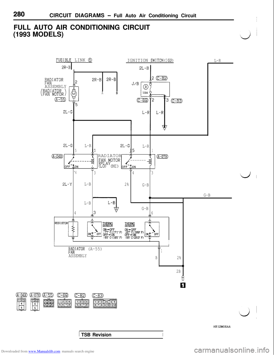 MITSUBISHI 3000GT 1992 2.G Workshop Manual Downloaded from www.Manualslib.com manuals search engine 280CIRCUIT DIAGRAMS - Full Auto Air Conditioning Circuit
FULL AUTO AIR CONDITIONING CIRCUIT
(1993 MODELS)
FU;;-;, LINK @
1
FiRIATOR 22R-B 2R-B
