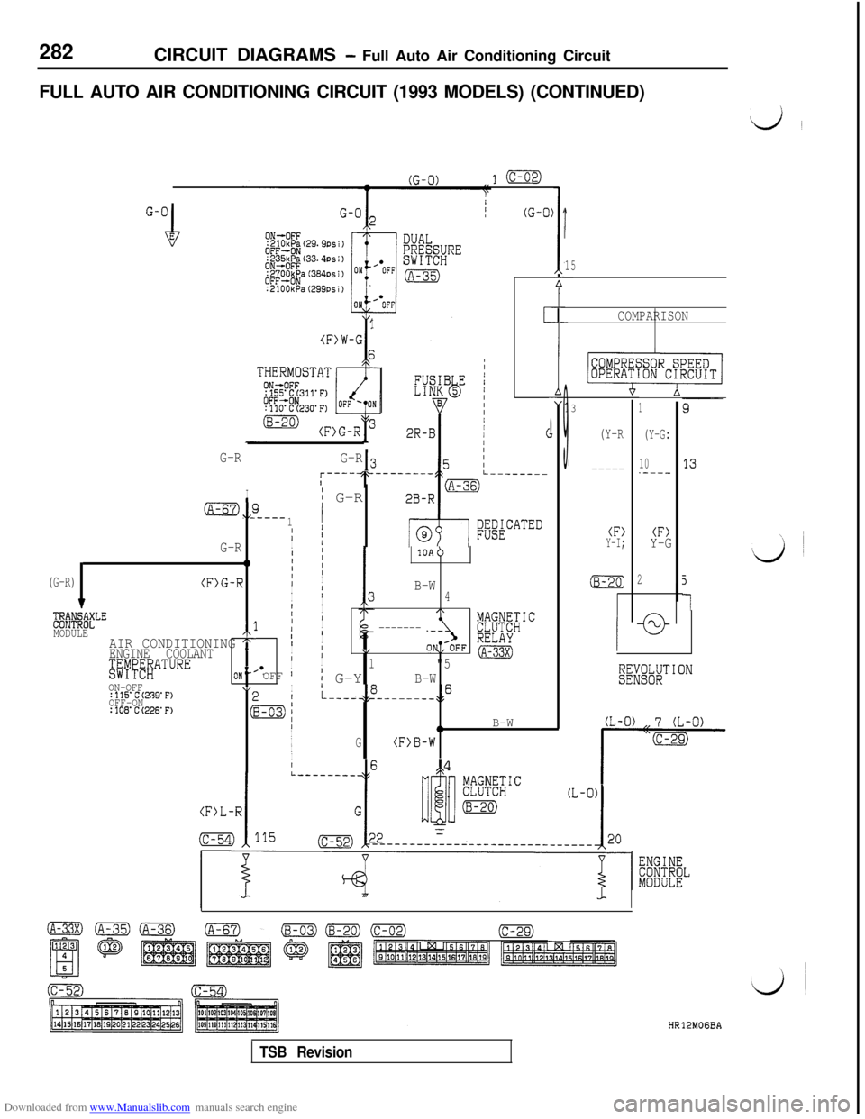 MITSUBISHI 3000GT 1992 2.G Workshop Manual Downloaded from www.Manualslib.com manuals search engine 282CIRCUIT DIAGRAMS - Full Auto Air Conditioning Circuit
FULL AUTO AIR CONDITIONING CIRCUIT (1993 MODELS) (CONTINUED)
di
1
(F)W-G
G-R
I
(A-67),