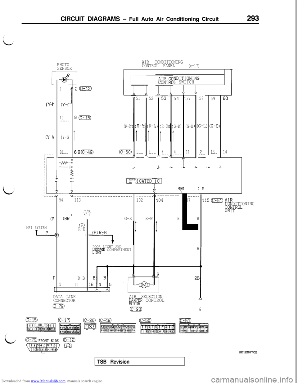 MITSUBISHI 3000GT 1992 2.G Manual PDF Downloaded from www.Manualslib.com manuals search engine CIRCUIT DIAGRAMS - Full Auto Air Conditioning Circuit293
PHOTO
SENSORAIR CONDITIONING
CONTROL PANEL(c-17)
i(Y-h
(Y-h
r---
ir
INDITIONINGIL SWIT