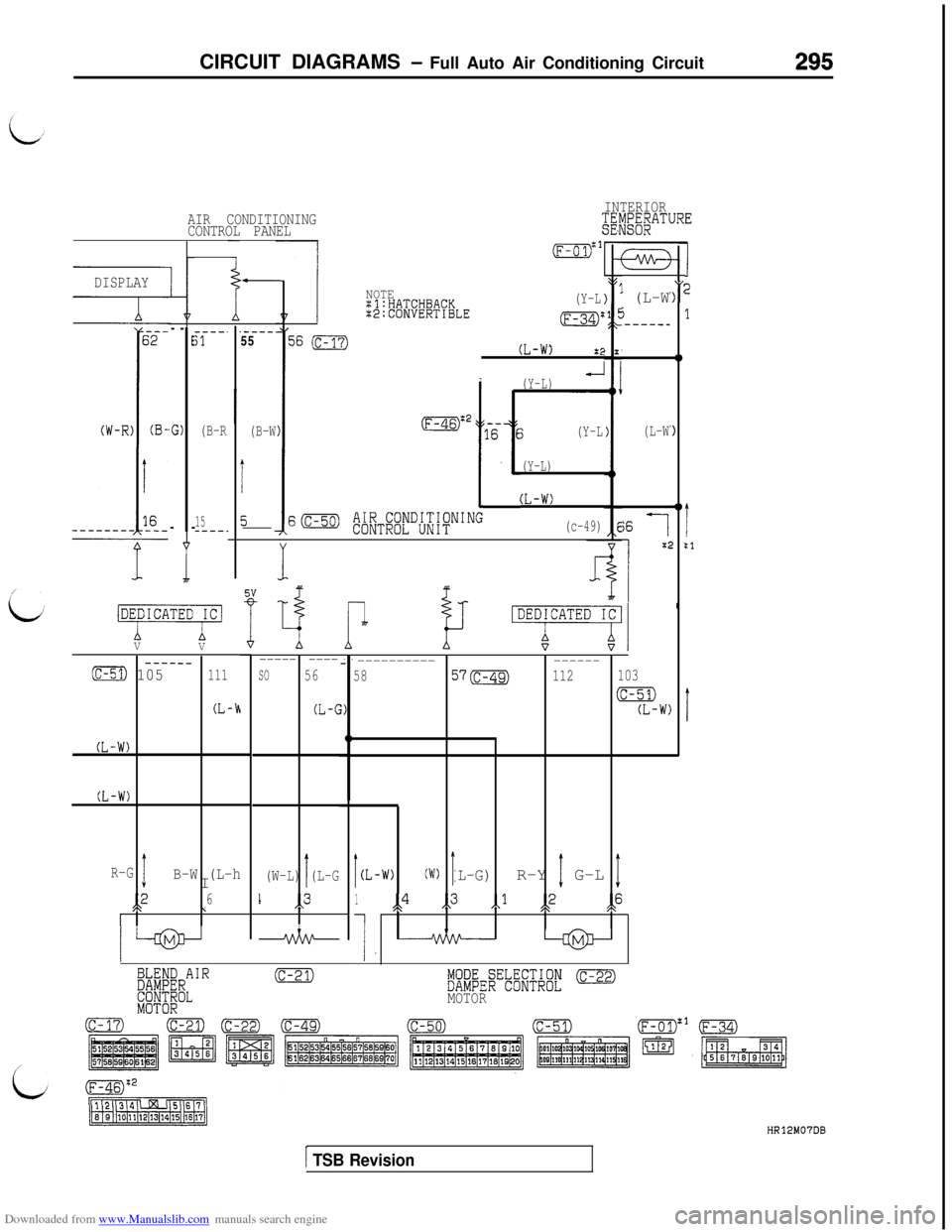 MITSUBISHI 3000GT 1993 2.G Workshop Manual Downloaded from www.Manualslib.com manuals search engine CIRCUIT DIAGRAMS - Full Auto Air Conditioning Circuit295
INTERIOR$;/UdggATUREAIR CONDITIONING
CONTROL PANEL
DISPLAY
.-
I (L-W
j----__
NOTE:l:HA