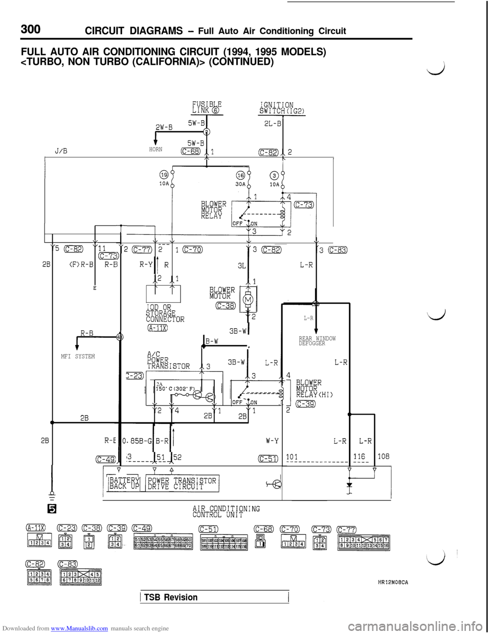 MITSUBISHI 3000GT 1992 2.G Workshop Manual Downloaded from www.Manualslib.com manuals search engine 300CIRCUIT DIAGRAMS - Full Auto Air Conditioning Circuit
FULL AUTO AIR CONDITIONING CIRCUIT (1994, 1995 MODELS)
<TURBO, NON TURBO (CALIFORNIA)> MITSUBISHI 3000GT 1992 2.G Workshop Manual Downloaded from www.Manualslib.com manuals search engine 300CIRCUIT DIAGRAMS - Full Auto Air Conditioning Circuit
FULL AUTO AIR CONDITIONING CIRCUIT (1994, 1995 MODELS)
<TURBO, NON TURBO (CALIFORNIA)>