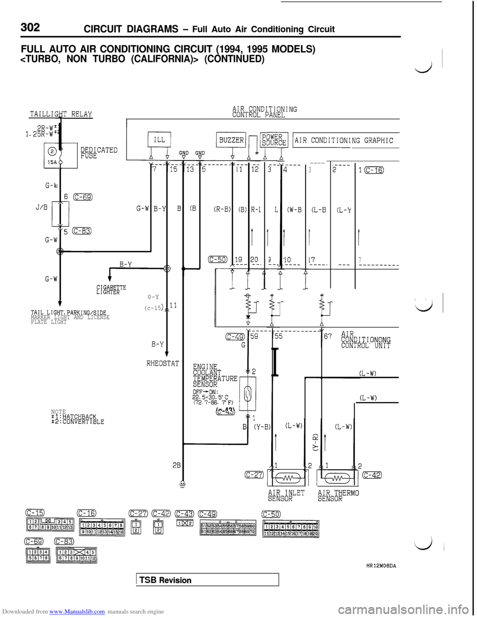 MITSUBISHI 3000GT 1993 2.G Service Manual Downloaded from www.Manualslib.com manuals search engine 302CIRCUIT DIAGRAMS - Full Auto Air Conditioning Circuit
FULL AUTO AIR CONDITIONING CIRCUIT (1994, 1995 MODELS)
<TURBO, NON TURBO (CALIFORNIA)>