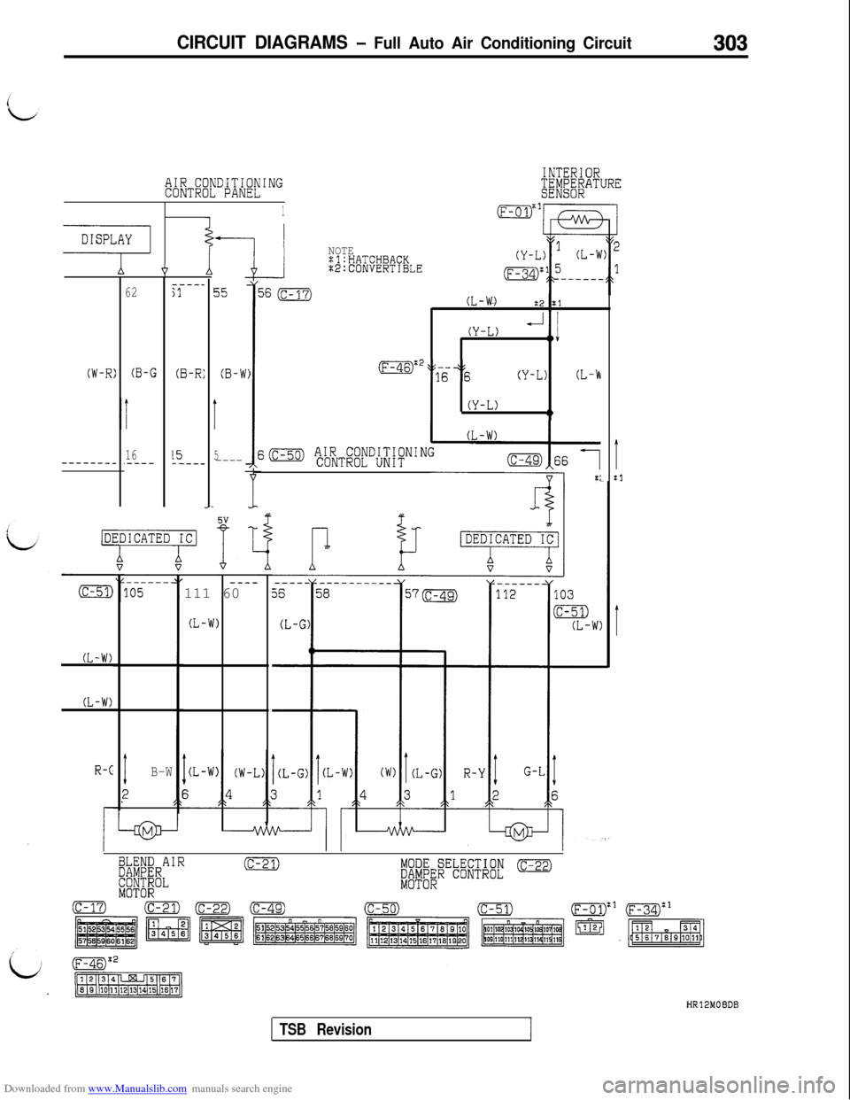 MITSUBISHI 3000GT 1992 2.G Workshop Manual Downloaded from www.Manualslib.com manuals search engine CIRCUIT DIAGRAMS - Full Auto Air Conditioning Circuit303
INTERIOR;;/g;$ATUREAIR CONDITIONINGCONTROL PANEL
1
OiSPLAY
-I
j6 (c-17)
a ’-
1
E
‘