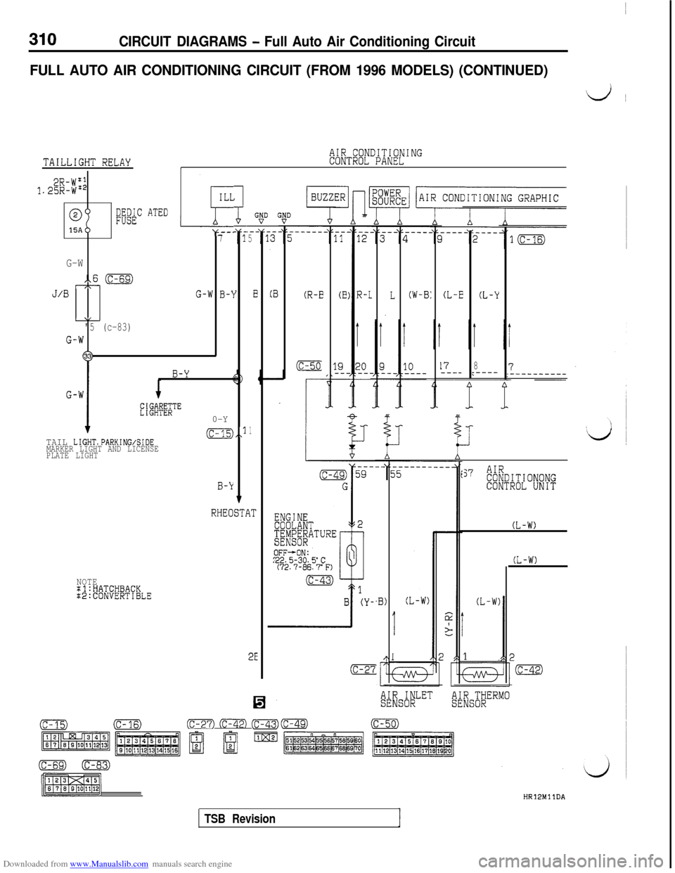 MITSUBISHI 3000GT 1992 2.G Workshop Manual Downloaded from www.Manualslib.com manuals search engine 310CIRCUIT DIAGRAMS - Full Auto Air Conditioning Circuit
FULL AUTO AIR CONDITIONING CIRCUIT (FROM 1996 MODELS) (CONTINUED)
d!
AIR CONDITIONINGC MITSUBISHI 3000GT 1992 2.G Workshop Manual Downloaded from www.Manualslib.com manuals search engine 310CIRCUIT DIAGRAMS - Full Auto Air Conditioning Circuit
FULL AUTO AIR CONDITIONING CIRCUIT (FROM 1996 MODELS) (CONTINUED)
d!
AIR CONDITIONINGC