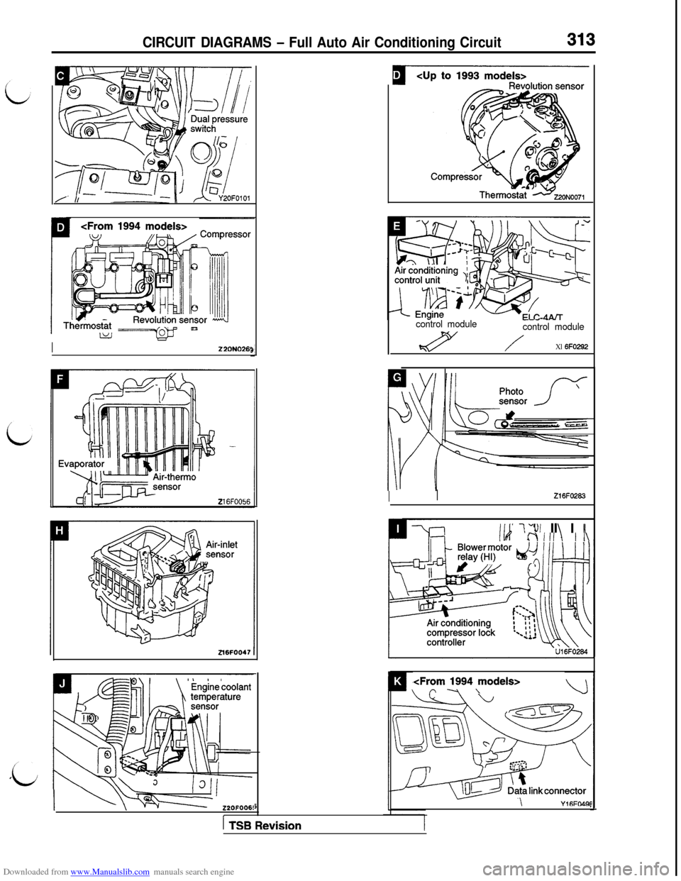 MITSUBISHI 3000GT 1992 2.G Workshop Manual Downloaded from www.Manualslib.com manuals search engine CIRCUIT DIAGRAMS - Full Auto Air Conditioning Circuit
<From 1994 models>
I
LY
220NO26!
5
1 TSB Revision
control module---. _control module//Xl MITSUBISHI 3000GT 1992 2.G Workshop Manual Downloaded from www.Manualslib.com manuals search engine CIRCUIT DIAGRAMS - Full Auto Air Conditioning Circuit
<From 1994 models>
I
LY
220NO26!
5
1 TSB Revision
control module---. _control module//Xl