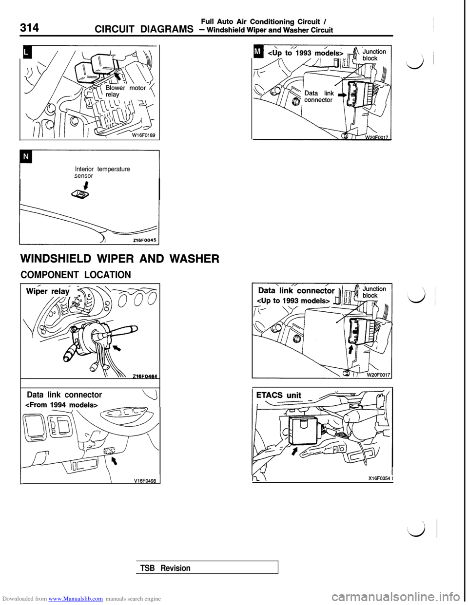 MITSUBISHI 3000GT 1992 2.G Manual PDF Downloaded from www.Manualslib.com manuals search engine Full Auto Air Conditioning Circuit /CIRCUIT DIAGRAMS 
- Windshield Wiper and Washer Circuit
Interior temperaturesensorI
WINDSHIELD WIPER AND WA