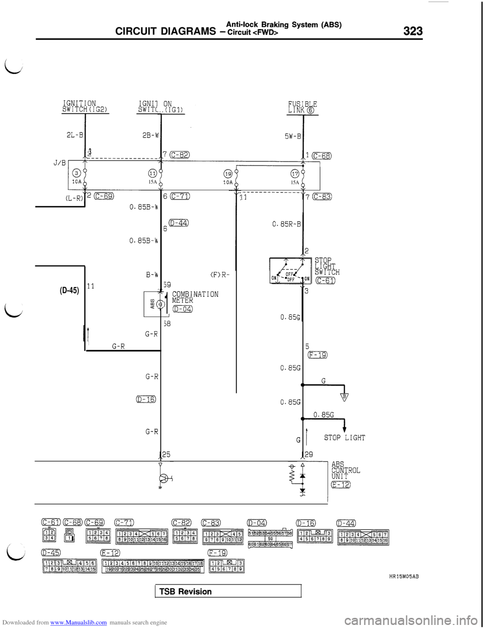 MITSUBISHI 3000GT 1992 2.G Workshop Manual Downloaded from www.Manualslib.com manuals search engine Anti-lock Braking System (ABS)CIRCUIT DIAGRAMS - Circuit 4WD>323
i
L
IGNITSWITC
2L-B
J/B
(L-R)
(D-45)
INIGNII(IG2)SWITC
2B-1
3:----------------