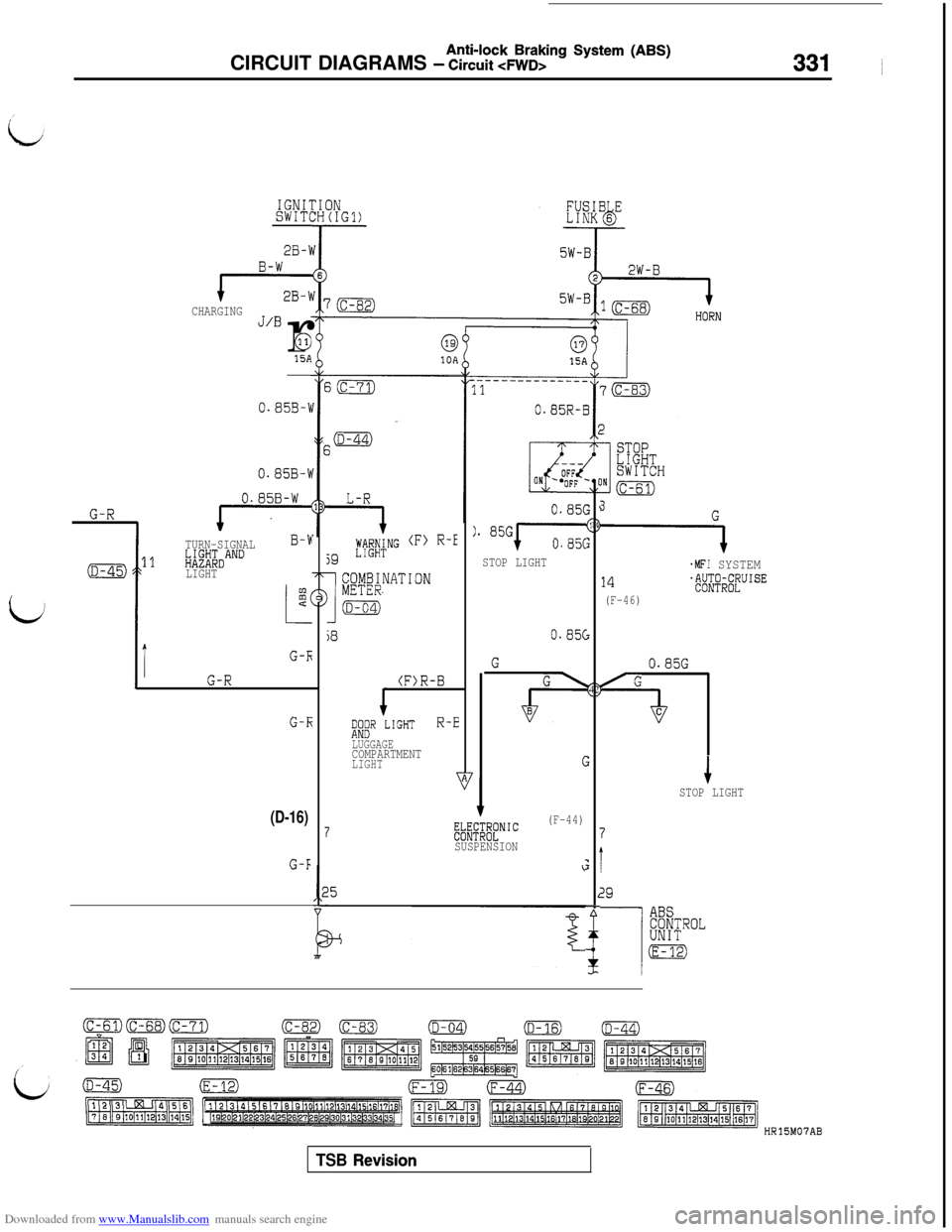 MITSUBISHI 3000GT 1994 2.G Workshop Manual Downloaded from www.Manualslib.com manuals search engine Anti-lock Braking System (ABS)CIRCUIT DIAGRAMS - Circuit 4WD>331 ~
IGNISWITI
2B-\
B-W
CHARGINGJ/Br
631%
0.85B-i
o.a5B-b
0.858-W
-
L-R
j9
;M&N