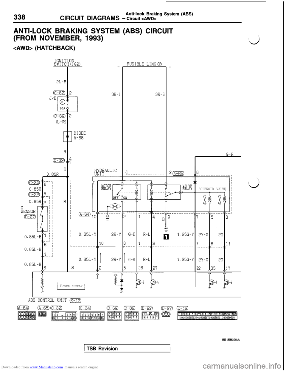 MITSUBISHI 3000GT 1992 2.G Workshop Manual Downloaded from www.Manualslib.com manuals search engine Anti-lock Braking System (ABS)CIRCUIT DIAGRAMS 
- Circuit CAWD>ANTI-LOCK 
BRAKING SYSTEM (ABS) CIRCUIT
(FROM NOVEMBER, 1993)
<AWD> (HATCHBACK)
