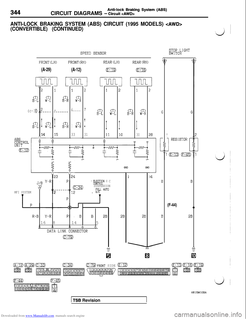 MITSUBISHI 3000GT 1994 2.G User Guide Downloaded from www.Manualslib.com manuals search engine 344Anti-lock Braking System (ABS)CIRCUIT DIAGRAMS - Circuit CAWD>
ANTI-LOCK BRAKING SYSTEM (ABS) CIRCUIT (1995 MODELS) <AWD>
(CONVERTIBLE) (CON