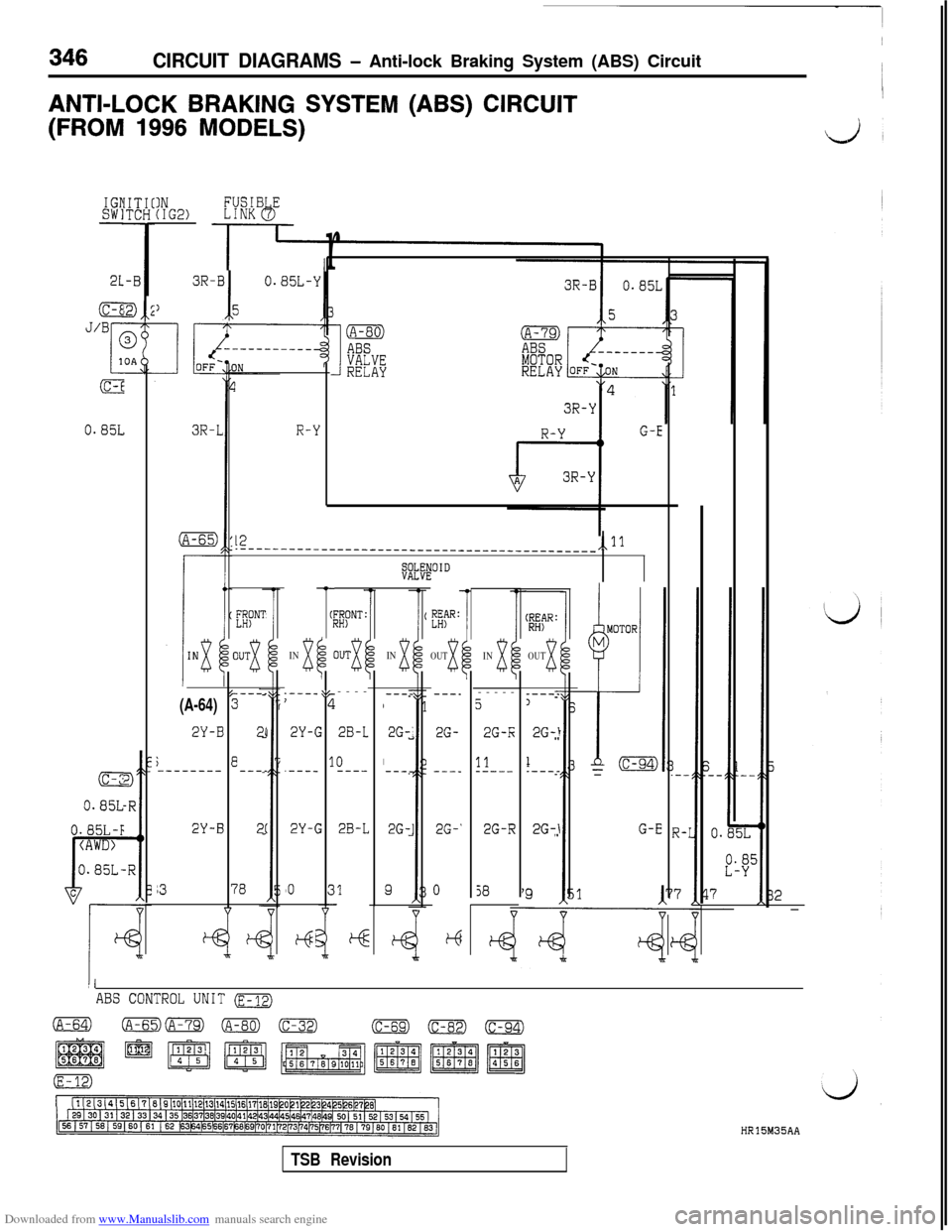 MITSUBISHI 3000GT 1992 2.G Workshop Manual Downloaded from www.Manualslib.com manuals search engine 346CIRCUIT DIAGRAMS - Anti-lock Braking System (ABS) CircuitANTI-LOCK 
BRAKING SYSTEM (ABS) CIRCUIT
’
(FROM 1996 MODELS)LJ
IGESW1-
2L
(C-E
J/