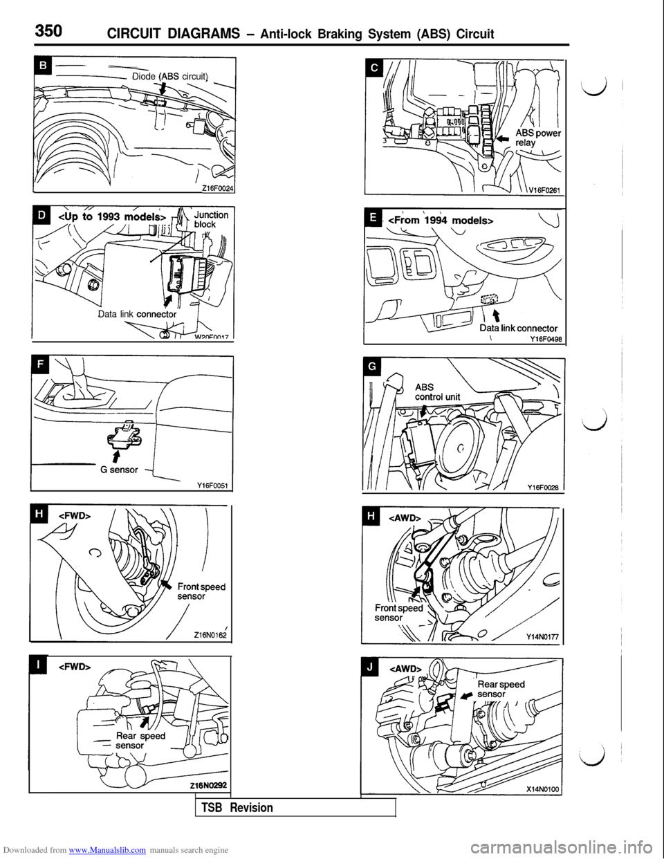 MITSUBISHI 3000GT 1992 2.G Workshop Manual Downloaded from www.Manualslib.com manuals search engine 350CIRCUIT DIAGRAMS - Anti-lock Braking System (ABS) Circuit
Diode (ABS circuit)
1Z16FOO241
Data link connedtor”
<From ‘1964models>
\Y16FO4