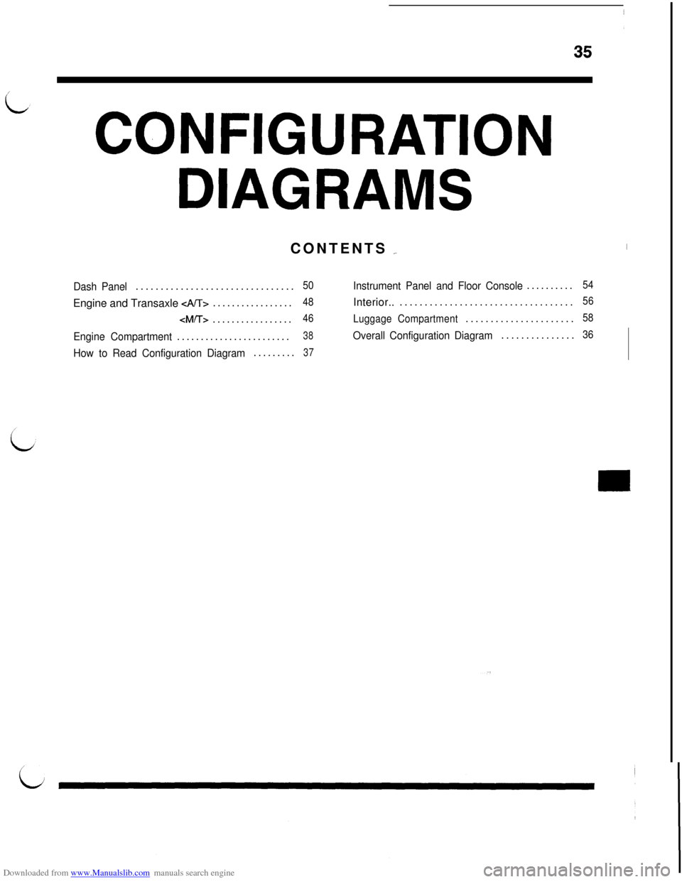 MITSUBISHI 3000GT 1992 2.G Workshop Manual Downloaded from www.Manualslib.com manuals search engine CONFIGURATION
DIAGRAMSCONTENTS 
_I
Dash Panel................................50Instrument Panel and Floor Console..........54Engine and Transax